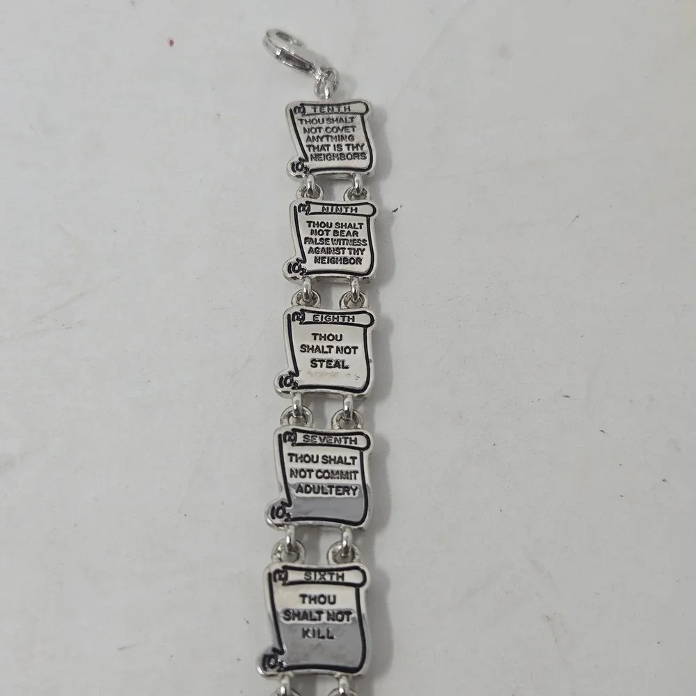 Avon Ten Commandments Bracelet Silvertone Scroll Link Religious Vintage Boxed